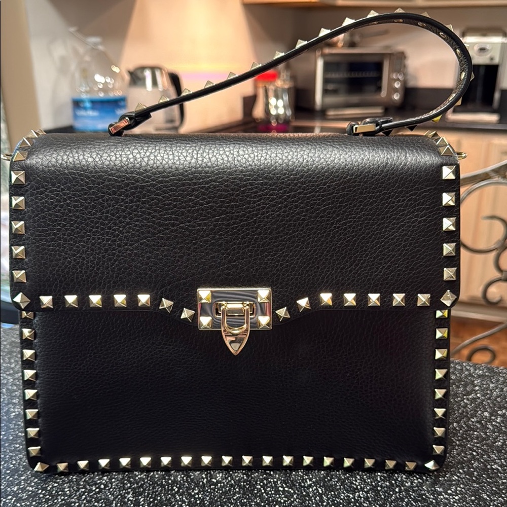 Black Studded Leather Handbag